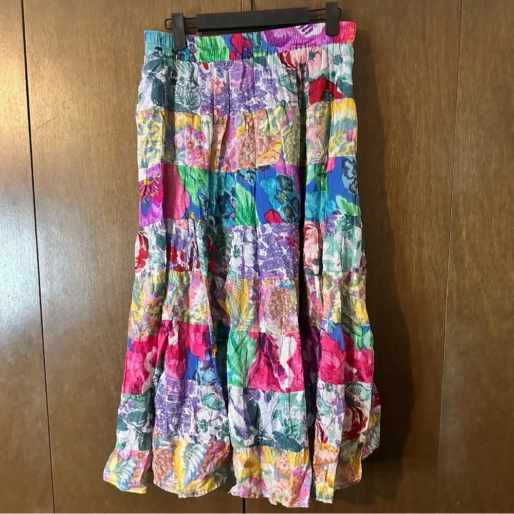 Vintage Bat Club Petite Floral Boho Patches Multicolor Hippie Women's Skirt Sz M - Picture 2 of 11
